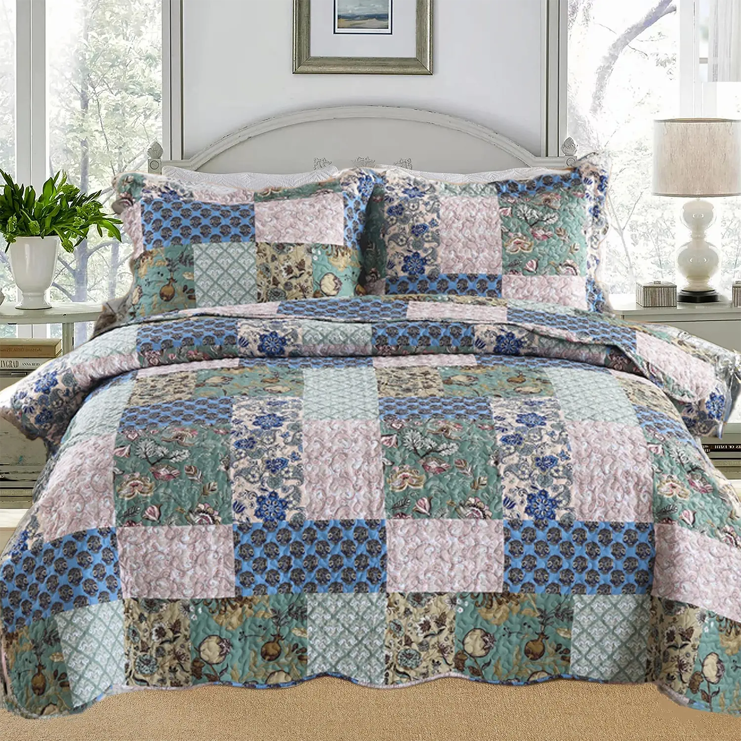 Bohemian Style 3-Piece Decorative Bedding Set - Wrinkle Resistant, Anti-Static Quilt Bedspread, Bohemian Style Duvets Coverlet with 2 Pillowcases for Home Use