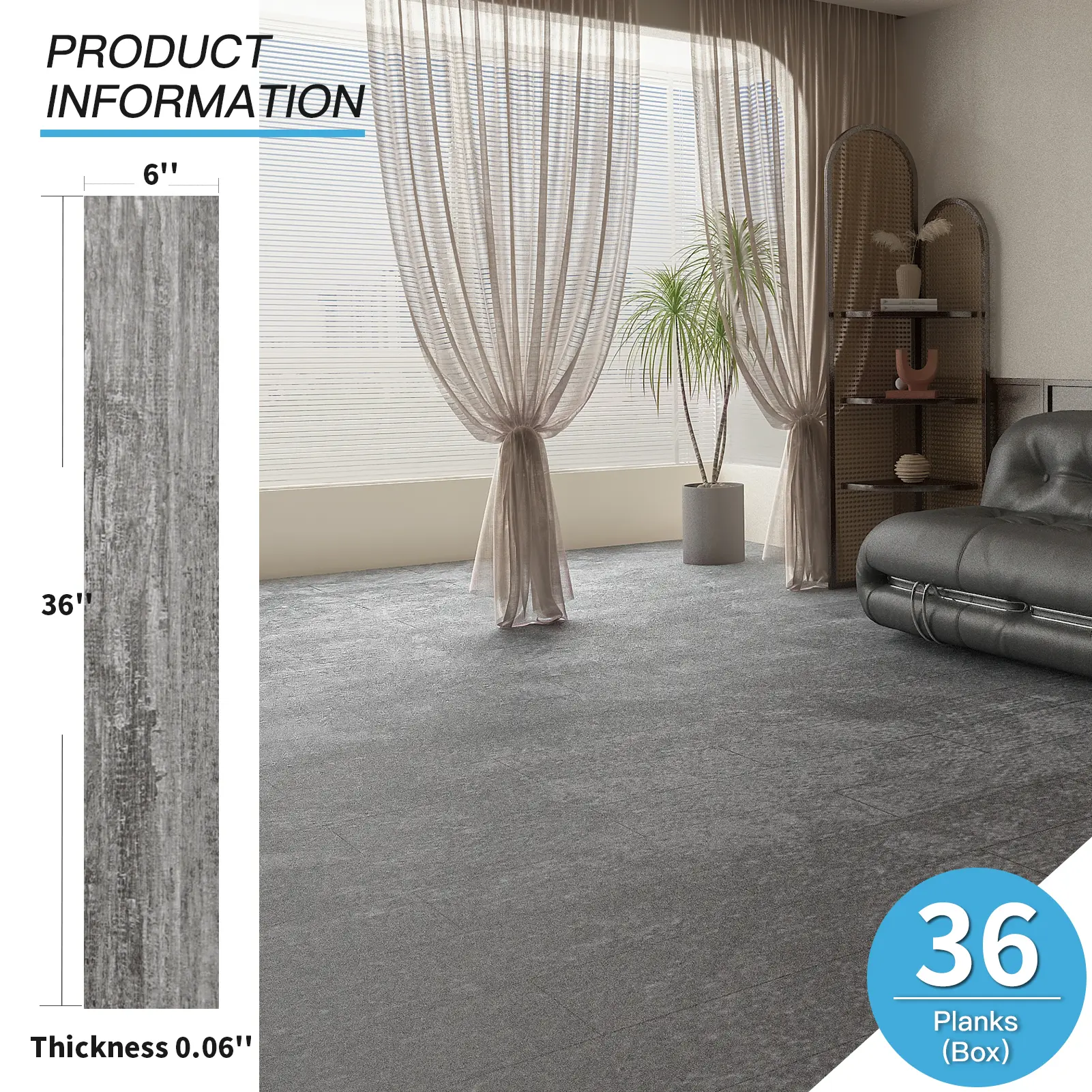 Art3d Self-Adhesive 0.6mm Standard Vinyl Wood Floor Tiles (36 Pcs, 36x6 Inches, 54 Sq.ft Coverage) - Rigid Surface, Easy DIY Install, Decorative Modern Flooring for Home Improvement