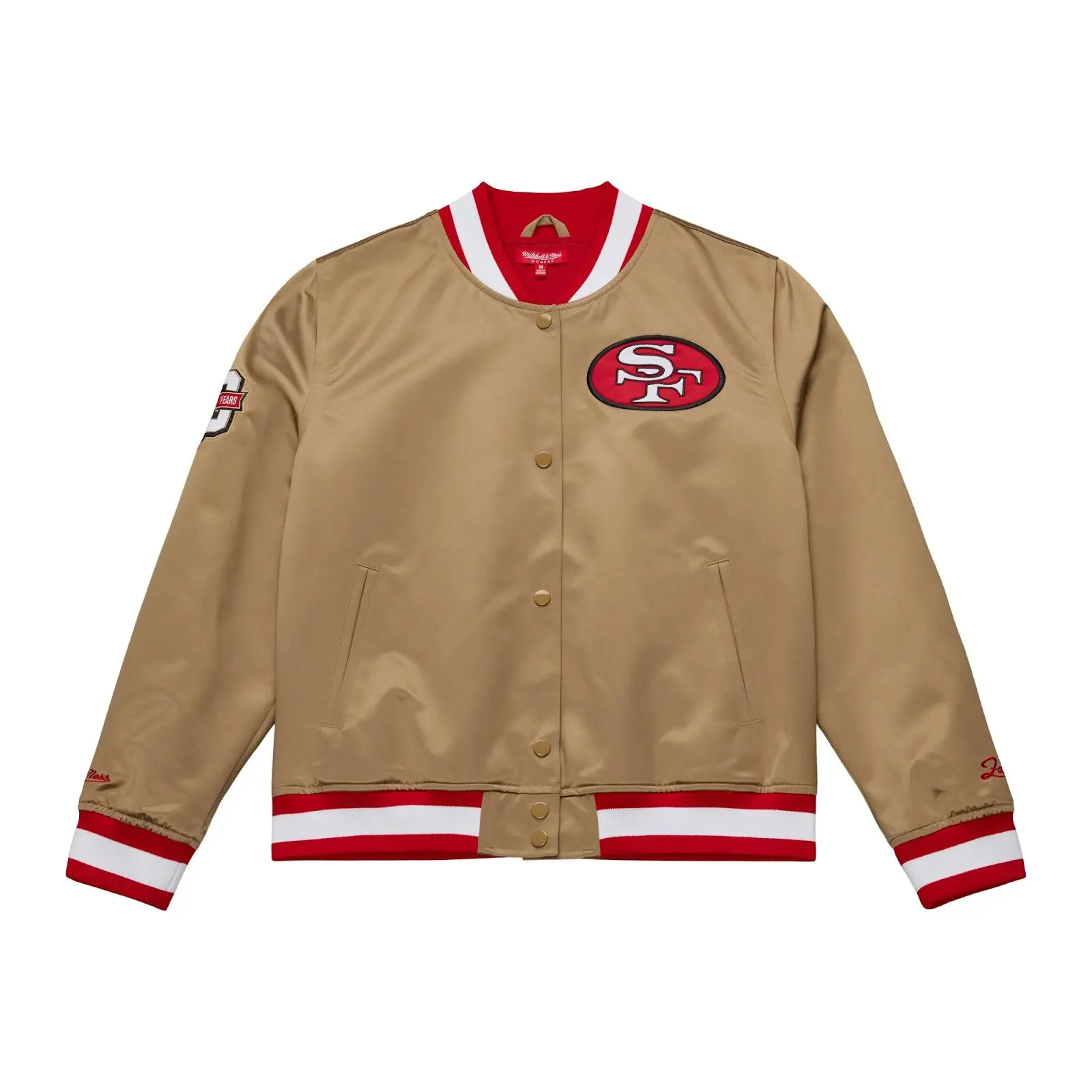 San Francisco 49ers Gold 80th Anniversary Satin Full-Snap Jacket NFL Throwback Outerwear Vintage Fan Gear Mitchell & Ness