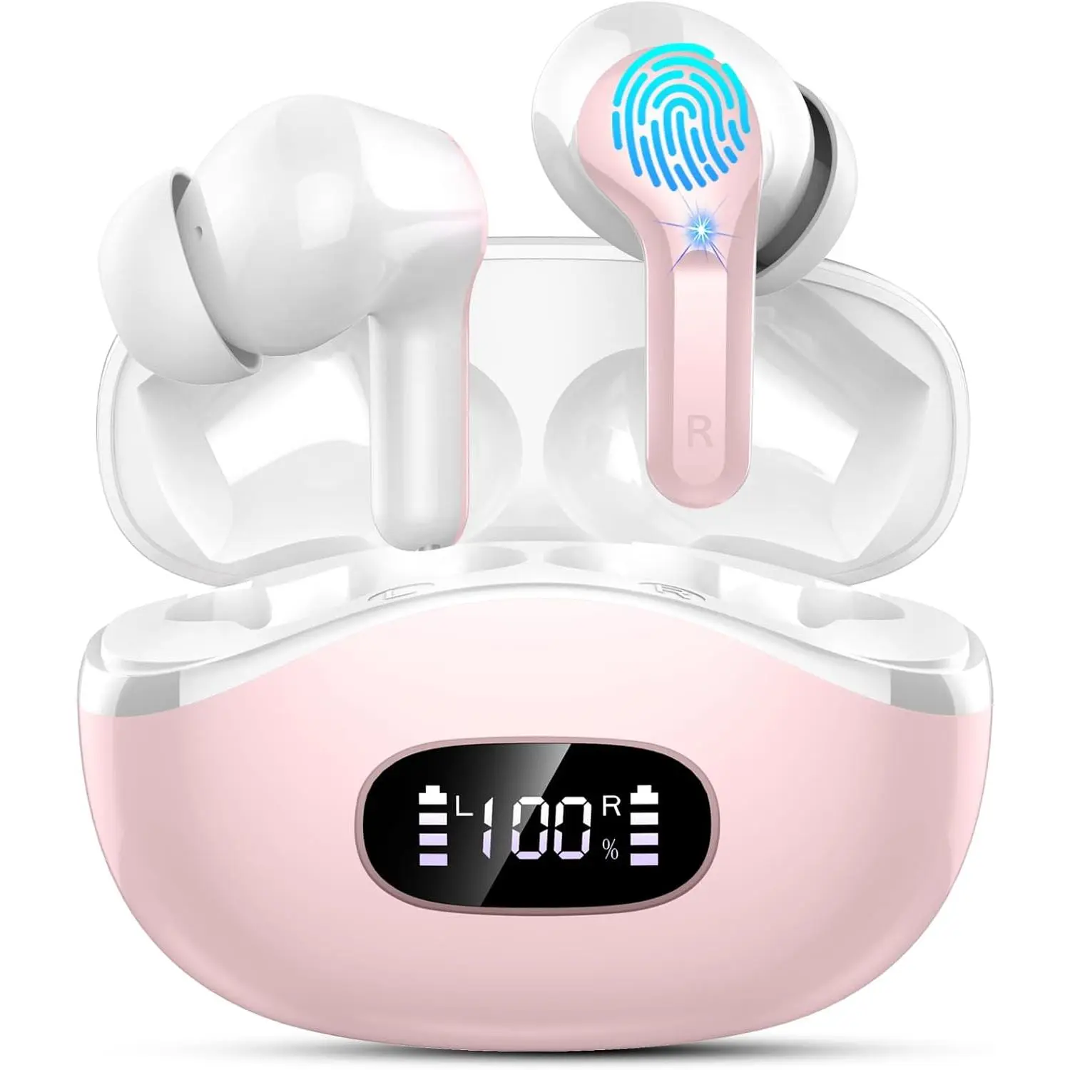 h-29 Wireless Earbuds, 48Hrs 2026 Bluetooth Headphones, Hi-Fi Stereo Deep Bass Ear Buds, ENC Noise Cancelling Mic, Clear Calls, IP-X7 Waterproof, USB Sport Earphones in Ear for Phones Laptop Pad, Pink