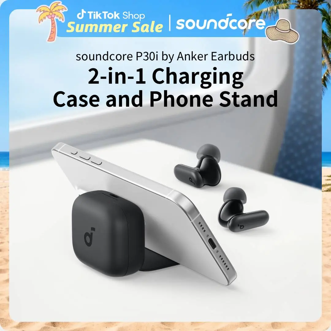 [Live Only] soundcore P30i by Anker Noise Cancelling Earbuds, Strong and Smart Noise Cancelling, Powerful Bass, 45H Playtime, 2-in-1 Case and Phone Stand, IP54, Wireless Earbuds, Bluetooth 5.4, Headset, 0.12 Lb #tiktokshopsummersale