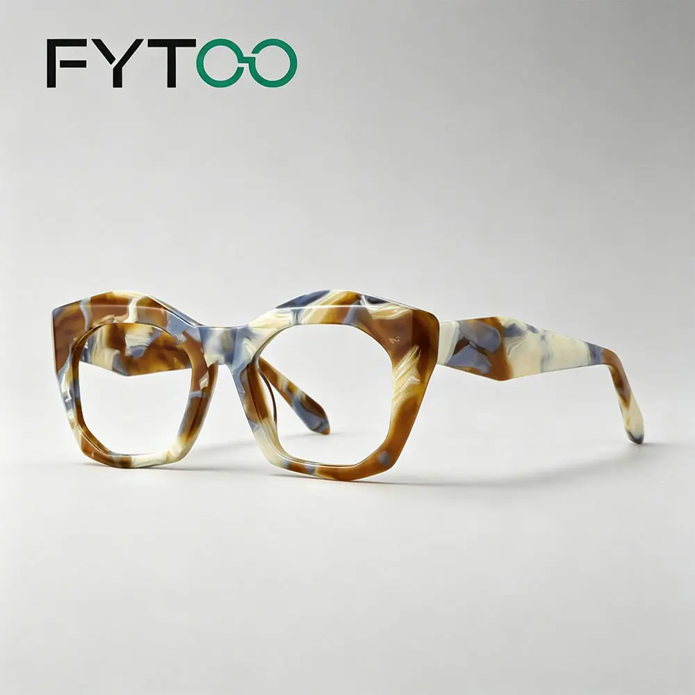 FYTOO Marbled Tortoiseshell Geometric Square Acetate Glasses, New square-frame glasses, stylish unisex eyewear with a light-luxury, elegant art-business aesthetic; available in multiple colors—perfect as a gift for him and ideal for everyday wear. 1736-03