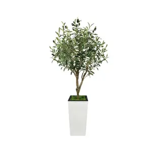 Lifelike Artificial Olive Tree for Home Decor – Realistic Faux Plant with Wood Trunk, UV Resistant, Tall White Pot, Perfect for Living Room or Office