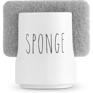 Sponge Holder for Kitchen Sink Counter - Ceramic Dish Sponge Caddy - Farmhouse Sink Organizer - Convenient Kitchen Sponge Holder - White Ceramic Sponge Rack - Sink Counter Accessories Ultimate Hostess