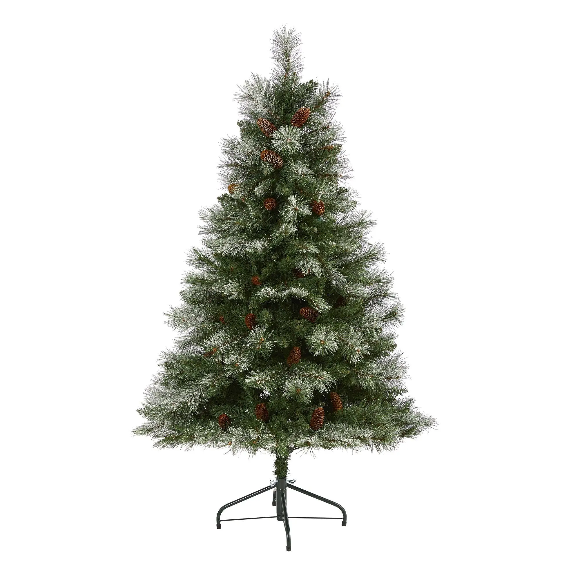 5' Tall Lifelike Snow-Covered French Alps Mountain Pine Artificial Christmas Tree, 387 Bendable Branch Tips, Pine Cone Ornaments, Holiday Winter Home Decorations, Winter Wonderland