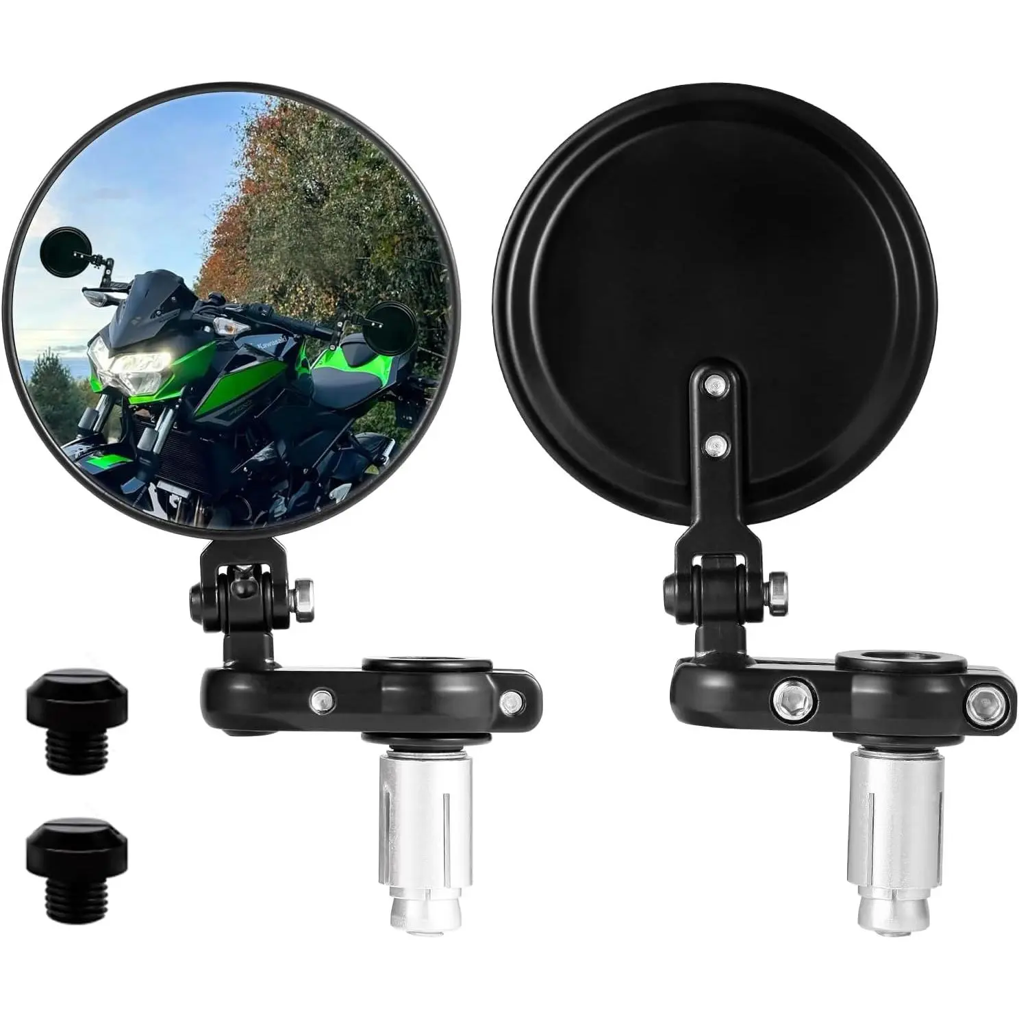 Motorcycle Bar End Rear View Mirrors for 7/8" Handlebars, Plug-Compatible Motorcycle Accessories, Fit for Honda Grom MSX125 CB650R, Kawasaki Z125 Z650 Z750 Z800 Z900, Yamaha MT-03 FZ-07 MT-09 FZ-09 MT-10 FZ-10 MT-25 FZ6 FZ8, Rear View Mirror, Compatible W