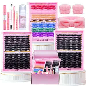 RITALASH 840Pcs Lash Clusters Kit Bulk Packs False Eyelash Extensions D Curl Wispy Individual Fake Eyelashes, Volume Studio Effect, Colorfued Individual Lashes, Wholesale Large Pack with Glue&Seal|Tweezers|Removers|Cleanser