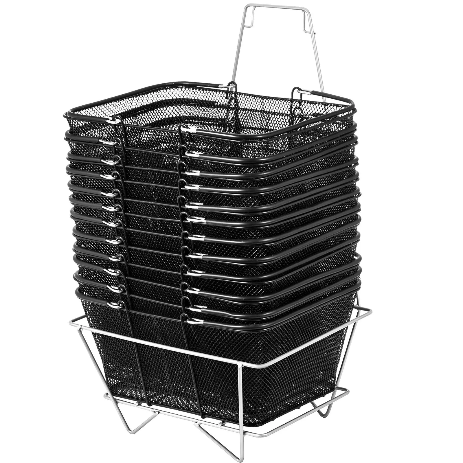 【Summerfinds】VEVOR Shopping Baskets with Handles, 12PCS, Black Metal Shopping Basket, Portable Wire Shopping Basket, Black Wire Mesh shopping Basket Set for Supermarkets, Retail Stores, Grocery Shopping, Black