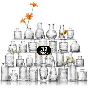 32 count Bud Vase Set, Clear Vases for Centerpieces, Cute Glass Bud Vases Small Vases , Mini Vase Flower Vase Set for Wedding Decorations, Room Office Table Decor