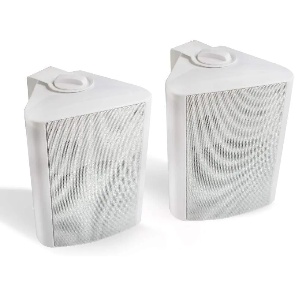 Herdio 5.25in Outdoor Wireless Speakers Pair Pack - 300W Weatherproof Dustproof Audio Wall Mount Loudspeaker System with Speed-Lock, PP Cone, Mobile/PC/Laptop Compatibility, 80-20kHz, 9.57"x7.28"x6.57" (White, for Patio, Garage)