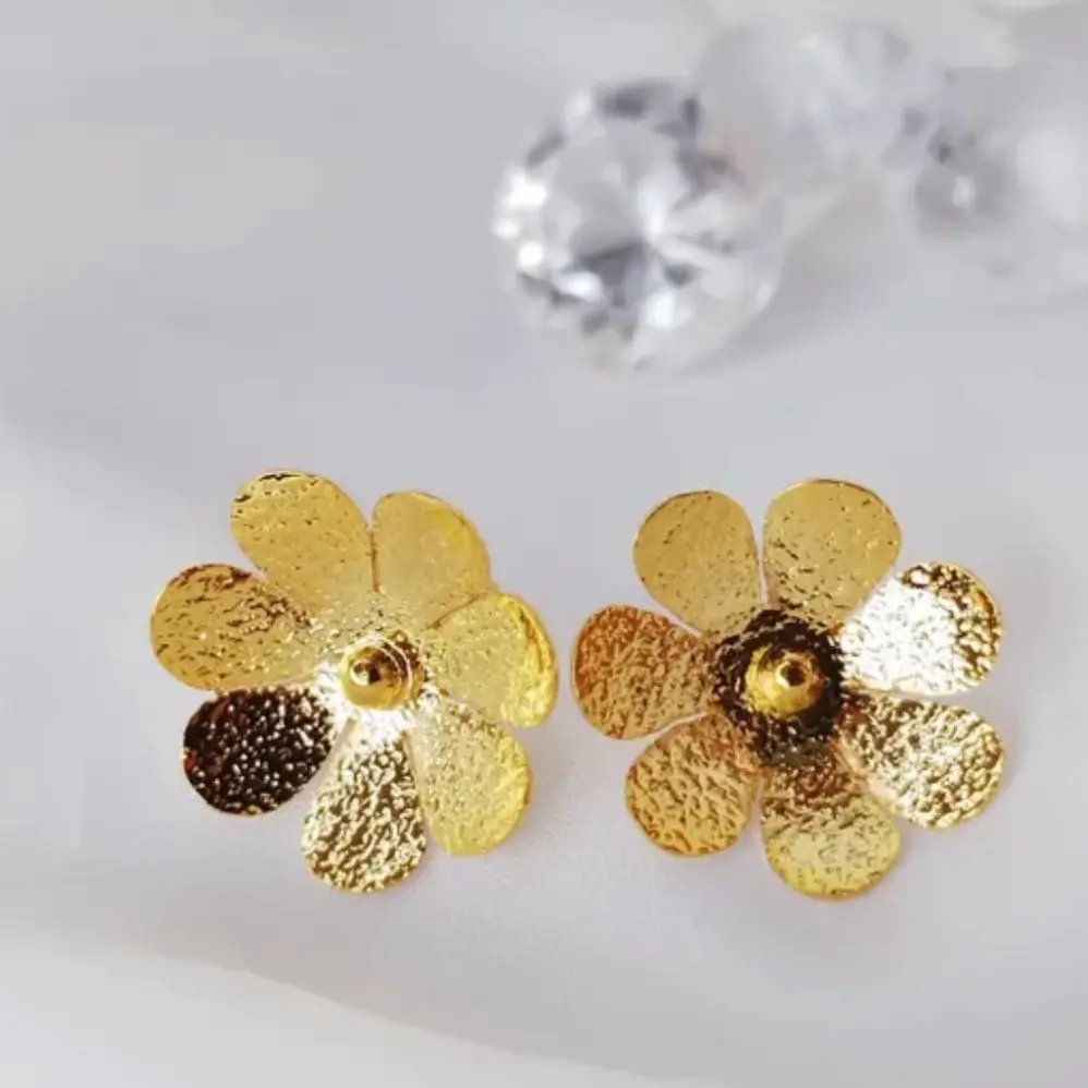 Gold Hibiscus Flower Earrings (24K Gold plated )