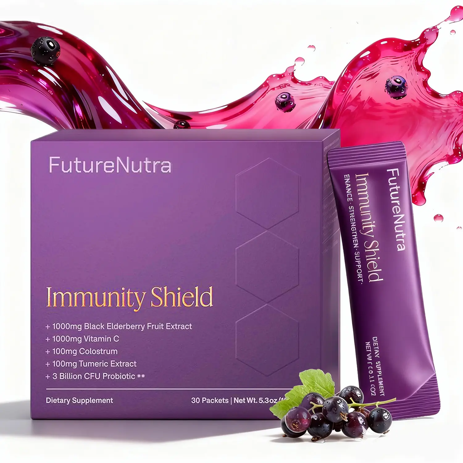 FutureNutra Gut Health & Immune Support Drink Mix Powder Packets with Probiotics & Elderberry for Microbiome Balance, Gut-Immune Axis Support, Gluten Free, 30 Servings