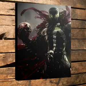 1pc Framed Comic Book Art Canvas Painting - Dark Gothic Decor with Red Cloak, Superhero Wall Decor for Man Cave, Home Office, Living Room - Comic Fan Gift Idea, Dramatic Artwork, Detailed Illustration, Character Artwork, 2D Flat