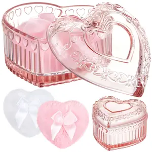 Dusting Powder Jar with 2 Pcs Body Puff Powder Box with Makeup Puff Crystal Valentine's Day Gift Birthday Gift for Girls Women Cosmetics Makeup Holder for Body Care New Year's Gift Multifunctional Container Bathroom Decor