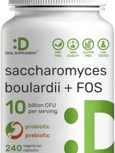 Saccharomyces Boulardii Probiotics + FOS Supplement, 10 Billion CFU, 240 Veggie Capsules – Probiotic & Prebiotic for Women & Men – Gut, Immune &.