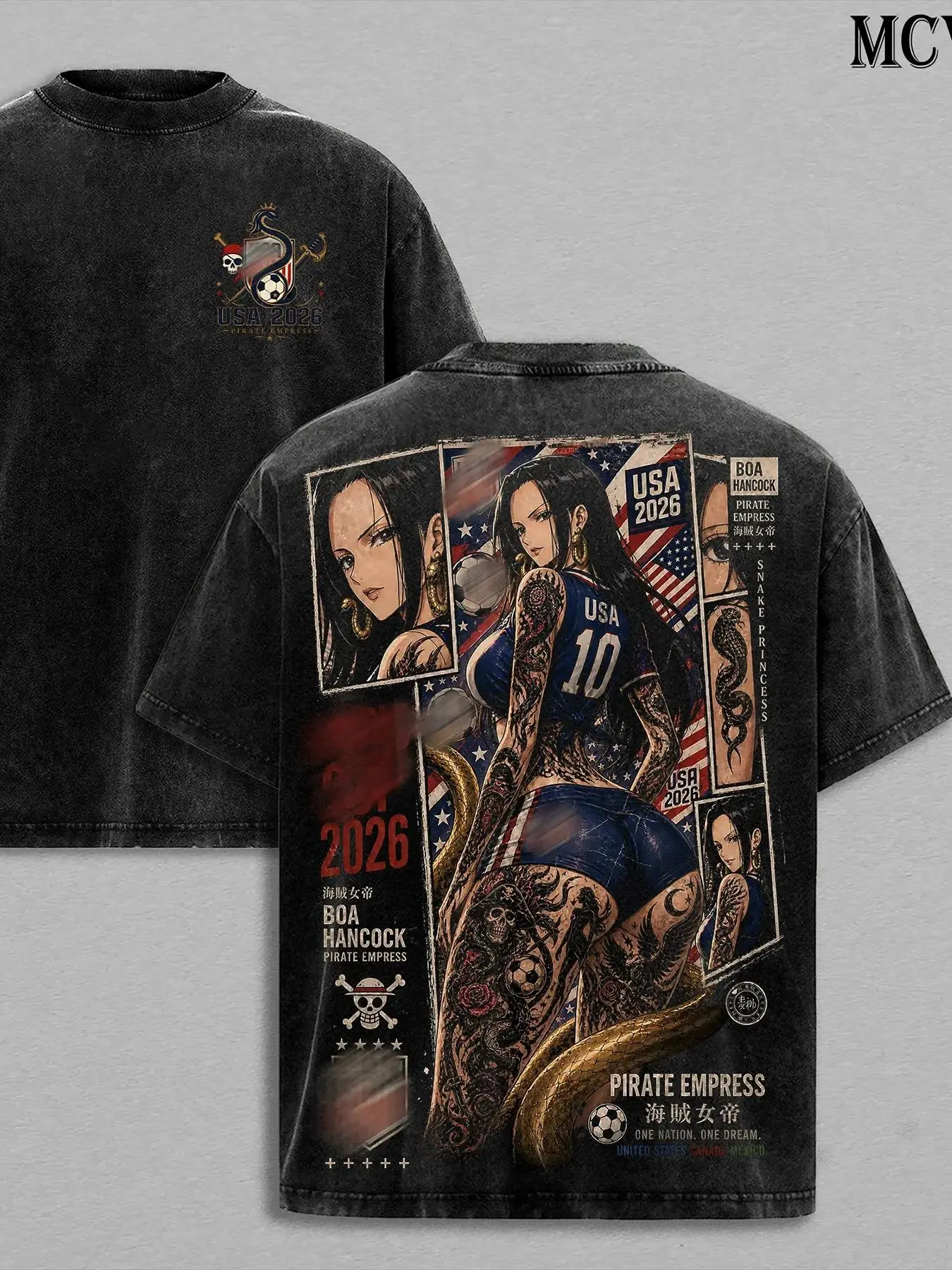 Boa Hancock USA Football 2026 Anime Graphic Tee | Pirate Empress Vintage Washed T-Shirt | Heavy Cotton Oversized Y2K Streetwear Top