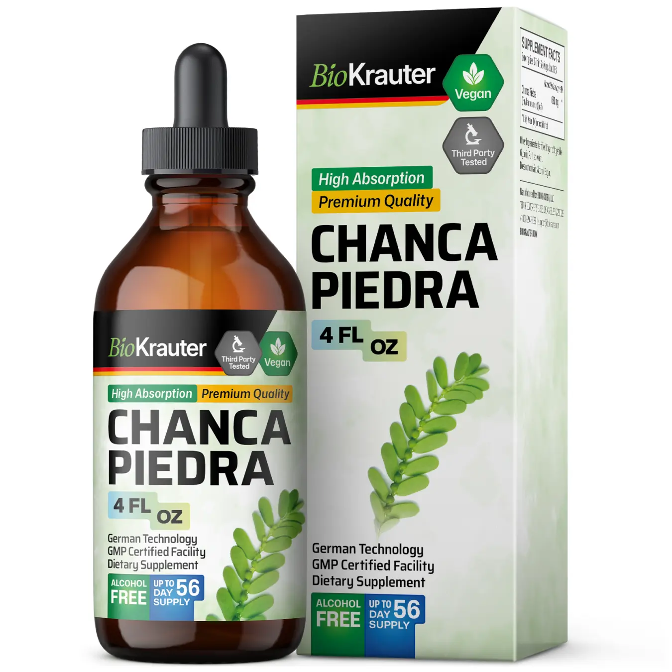 BioKrauter Chanca Piedra Tincture Bottle - Vegan, High Absorption, Premium Quality - Naturally Supports Kidney Health - Healthcare Supplement