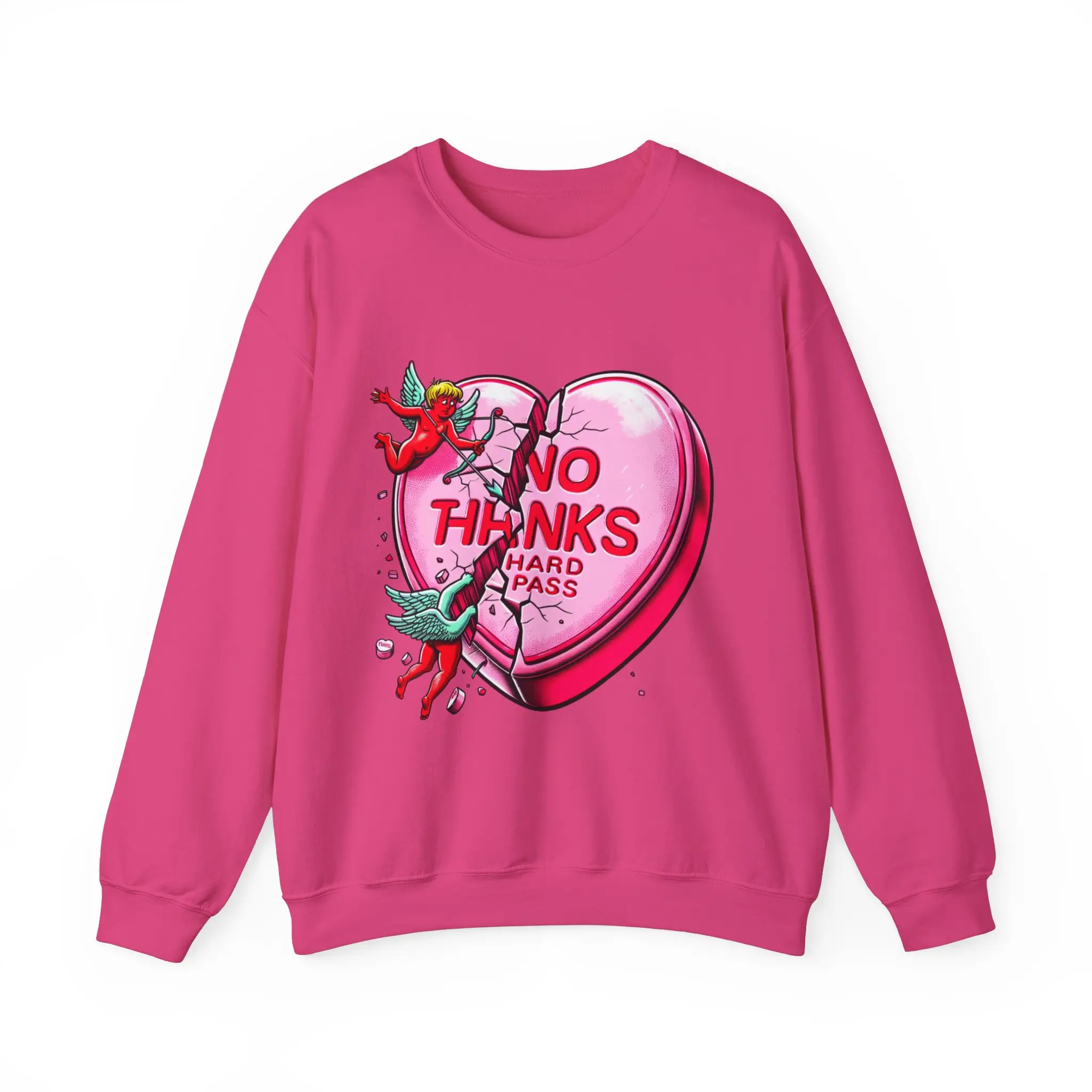 Valentines Day Candy Heart No Thanks Sweatshirt, Unisex Crewneck Jumper, Funny Anti-Valentine's Day Gift, Sarcastic Valentine's Day Apparel,