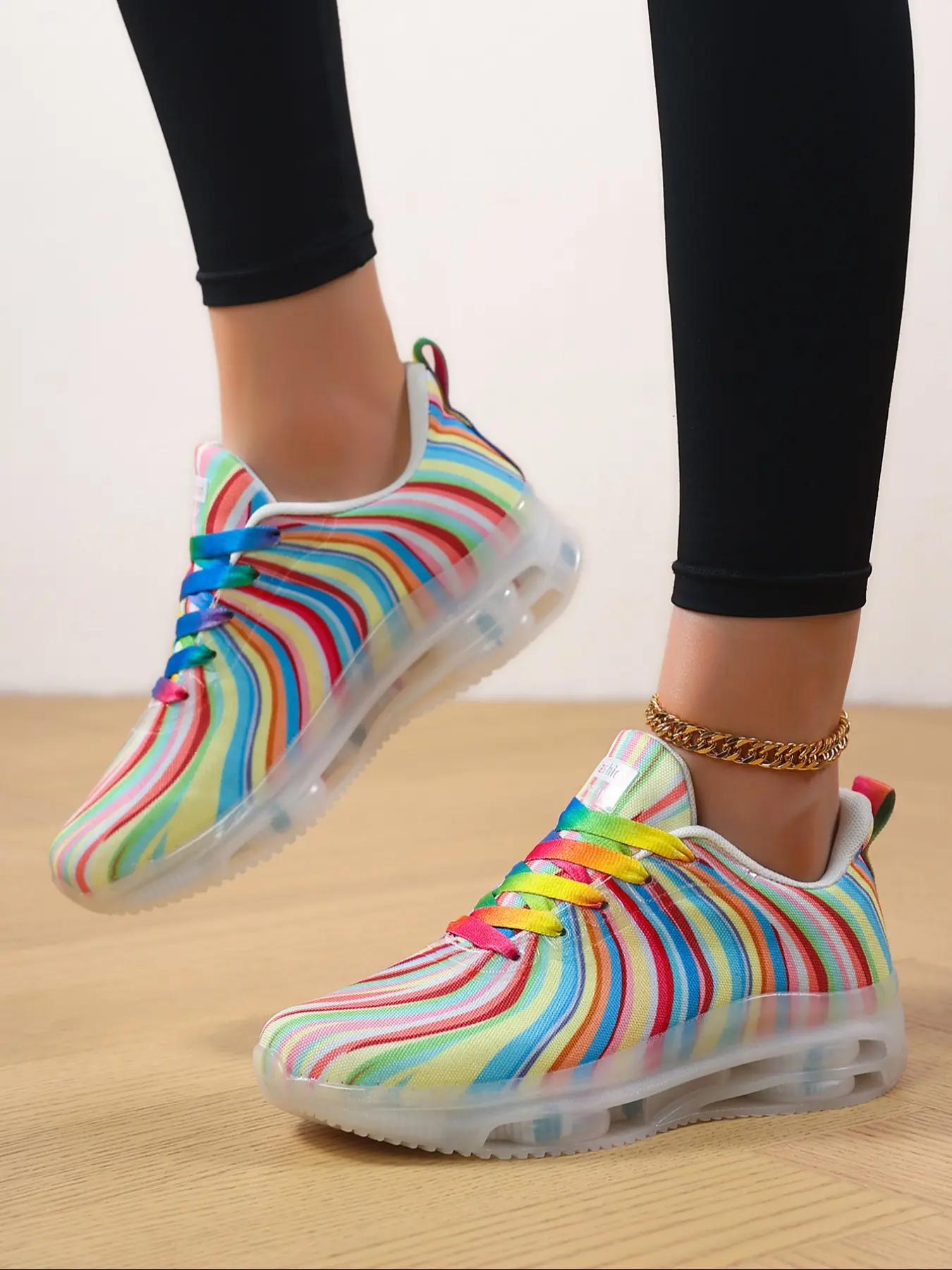 Women's Colorful Jelly Sole Lace-Up Casual Sneakers, Lightweight Comfortable Breathable Shoes for Outdoor Sports & Daily Wear, Trendy Walking Sneakers, Sneakers for Spring, Trendy Fashion Sneaker