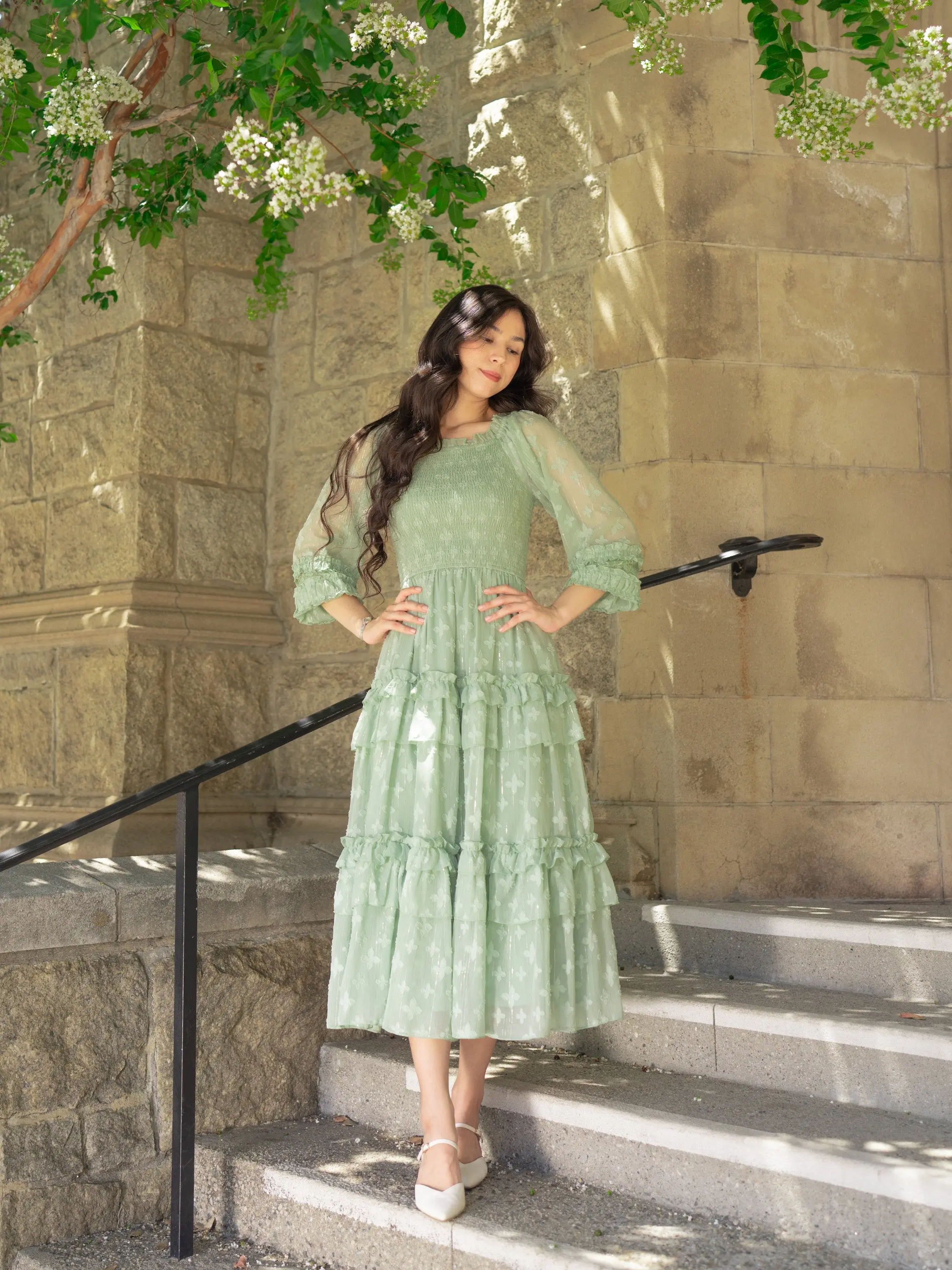 Glittering Garden Dress - Soft Sage