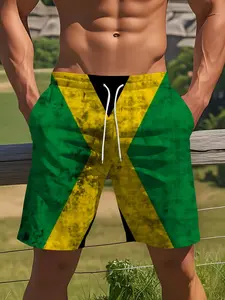 Classic Colorblock Music Palm Tree Casual Shorts, Men's Loose Beach Pants, Comfortable Summer Wear