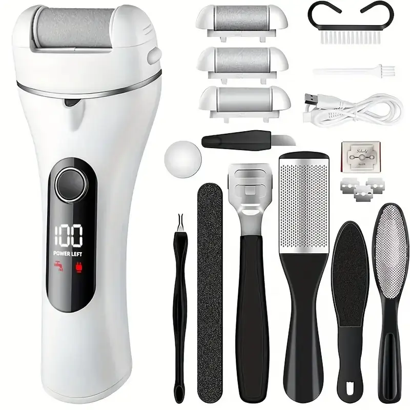 Electric Foot Callus Remover, Rechargeable Portable Electronic Foot File Pedicure Kits, Waterproof Foot Scrubber File, Professional Pedicure Tools, Foot Care for Dead Skin Ideal Gift, 3 Rollers Rechargeable Cracked Dry Skin Ideal Gift foot callus remover