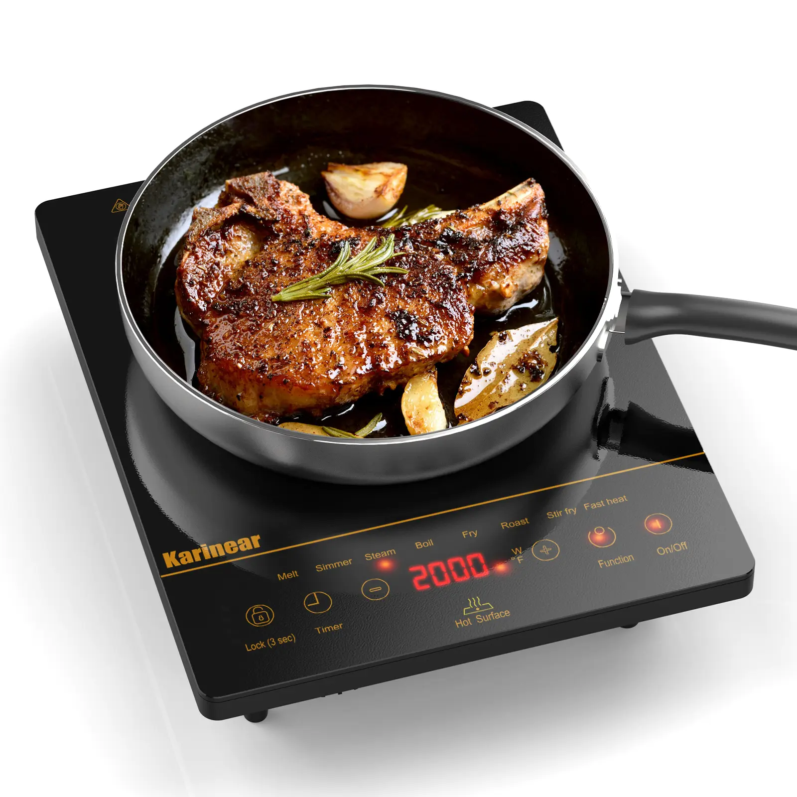 Karinear 1800W Portable Compact Infrared Ceramic Cooker Stove, Electric Cooktop with US Plug, Touch Control, Safety Lock, Timer, Residual Heat Indicator, Overheat Protection for Fast Cooking