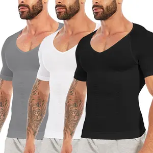 CATTIBOR 1/2 Pack Men's Shaping Shirt Short Sleeve,Men V Neck Shirt Shapewear,Men Soft & Breathable Sport Vest Tank Tops Menswear Undershirt For All Seasons