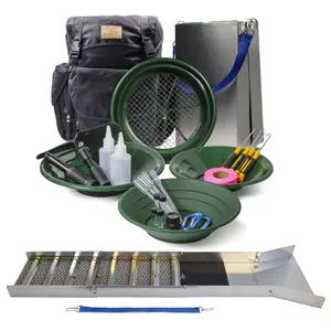 24pc Deluxe 50 Inch Aluminum Folding Sluice Box Gold Panning Kit with 30L Backpack Detector Pinpointer Portable