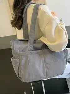 Women's Casual Plain Shoulder Bag, Large Capacity Lightweight Fabric Tote Bag for Fall & Winter, Perfect for Travel, Work and School, Trendy Versatile Bag