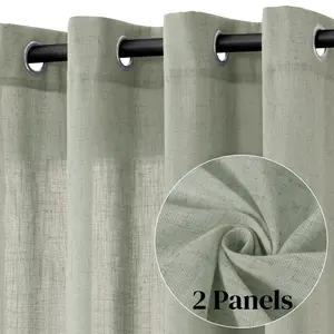Jowels Linen Sheer Curtains 2 Panels for Living Room Bedroom, Light Filtering Sheer Curtains, Modern Farmhouse Grommet Semi Sheer Soft Privacy Drapes