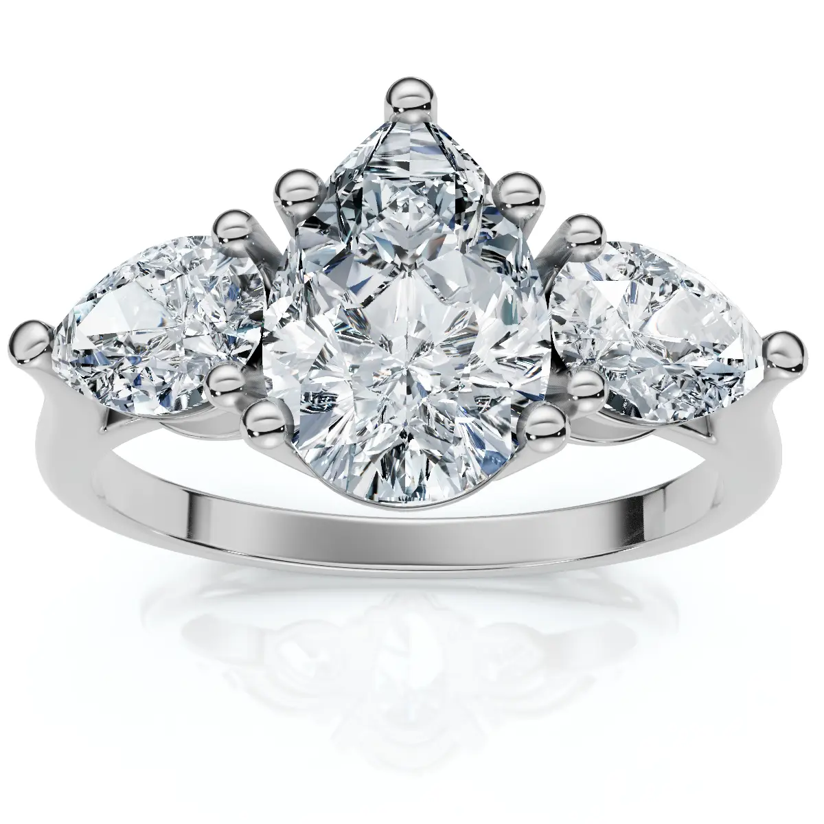 2Ct TW Pear Shape Three Stone Diamond Engagement Ring in 14k Gold Lab Grown