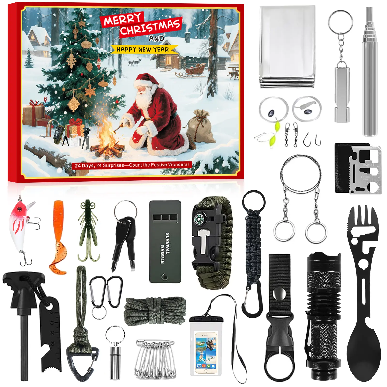 Survival Advent Calendar 2025 for Men and Teen Boys, 24 Days of Christmas Countdown, Outdoor Gear & Cool Gadgets, Mini Gift Exchange with Friends for Camping, Hunting, Fishing, Hiking