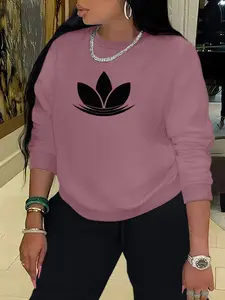 clover pattern print Fashion Women's Casual Loose Sweatshirt Tops, Stylish Crewneck Long Sleeve Pullover for Comfort in Fall & Winter, Ideal for Outdoor Activities