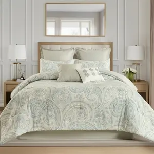 Classic 8-Piece Comforter Set with Paisley Print, Hypoallergenic & Machine Washable Bedding