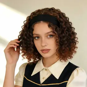 14 inch headband wig twisted curly wig short curly headband wig natural wig suitable for women, non adhesive semi wig synthetic hair curly wig