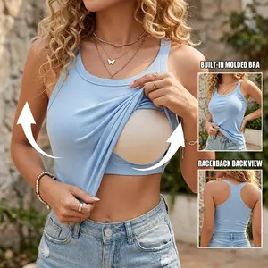 EssElegance Luxury Ribbed Tank Top with Built-in Seamless Bra Pads (Non-Removable). Seamless Racerback Workout Yoga Crop Top, Stretchy Bodyshaper Sleeveless Tee. All-Day Wireless Support & Sculpting, The Ultimate Everyday Essential Cami
