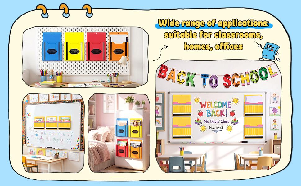 Magnetic File Folder 2/6/8 Pcs Magnetic File Organizer for Classroom Wall Mounted Storage Refrigerator Magazine Mail Letter and Paper Holder for Teacher Organization School Whiteboard Office Classroom Supplies Classroom Must Haves
