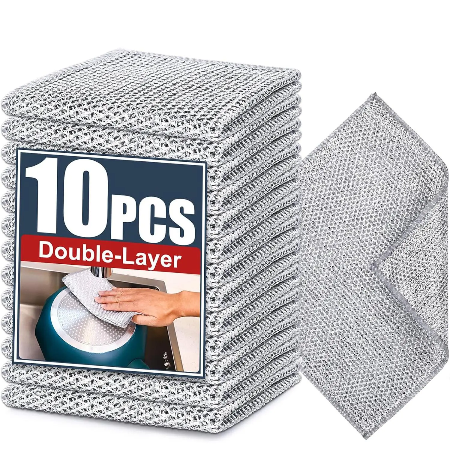 Stainless Steel Dishwashing Cloth, 10pcs/set Reusable Double-sided Scratch Resistant Dish Cloth, Suitable for Wet and Dry Cleaning, Kitchen Cleaning Tool, Kitchen Cleaning Cloths, Dishcloths for Washing Dishes, Durable Cleaning Supplies