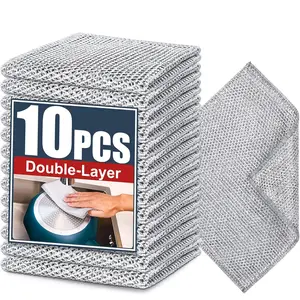 Stainless Steel Dishwashing Cloth, 10pcs/set Reusable Double-sided Scratch Resistant Dish Cloth, Suitable for Wet and Dry Cleaning, Kitchen Cleaning Tool, Kitchen Cleaning Cloths