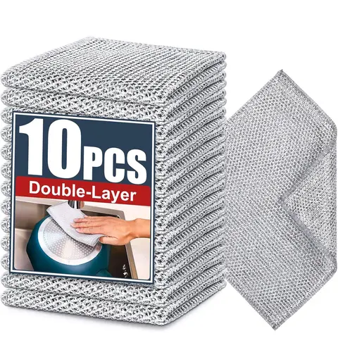 Stainless Steel Dishwashing Cloth, 10pcs/set Reusable Double-Sided Scratch Resistant Dish Cloth, Suitable for Wet and Dry Cleaning, Dishcloths for Washing Dishes, Durable Cleaning Supplies for Kitchen