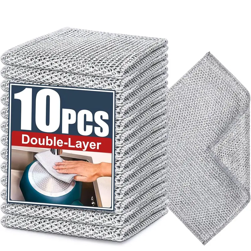 Stainless Steel Dishwashing Cloth, 10pcs/set Reusable Double-Sided Scratch Resistant Dish Cloth, Suitable for Wet and Dry Cleaning, Dishcloths for Washing Dishes, Durable Cleaning Supplies for Kitchen
