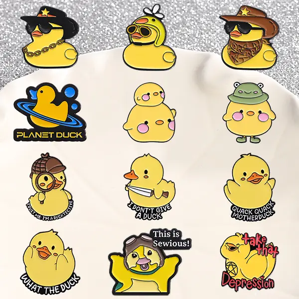 Duck Animal Pin Set for Clothing & Backpacks - Fashion Accessory with Collar Clips, School & Christmas Party Gift for Unisex Wear, Engagement, Everyday, Cartoon Ducks, 12Pcs, Everyday Wear
