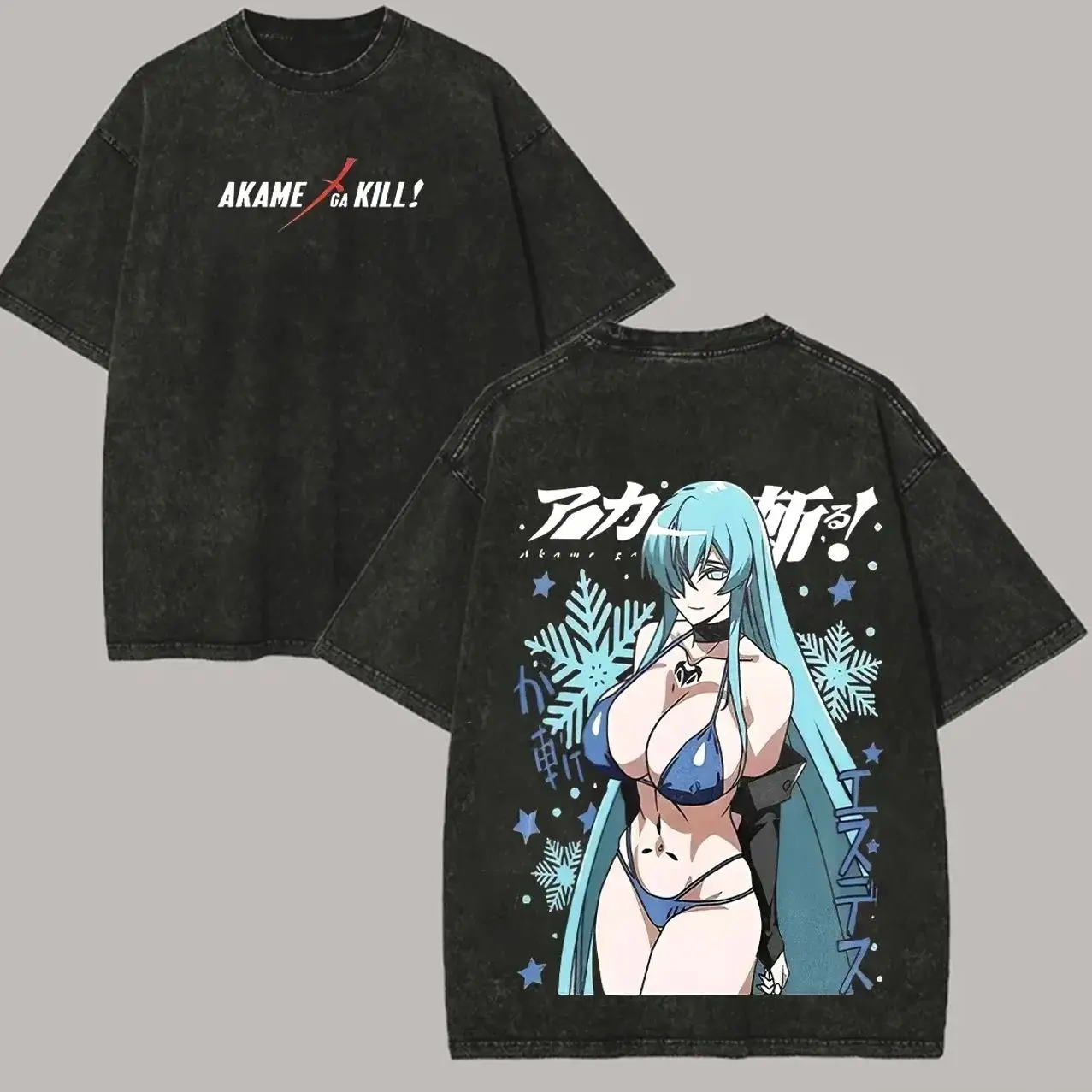 Esdeath Akame Ga Kill Washed T-Shirt Ice Queen Anime Graphic Tee Heavyweight Cotton Dark Grunge Streetwear Oversized T Shirt Gift For Boyfriend V2Q