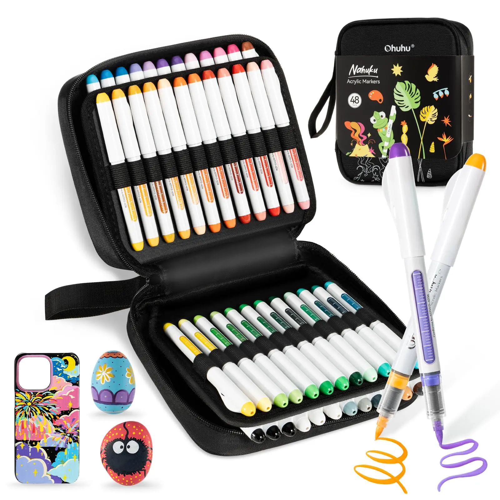 Ohuhu Acrylic Paint Markers: Dual Tips 24 Pack Brush & Bullet / Direct Liquid 48 Pack Brush Tip - Flexible Acrylic Markers High Opacity Paint Pens Waterproof Lightfast for Rock Painting Easter Wood Glass Ceramic - Waimoku / Ulu / Nahuku Series of Ohuhu