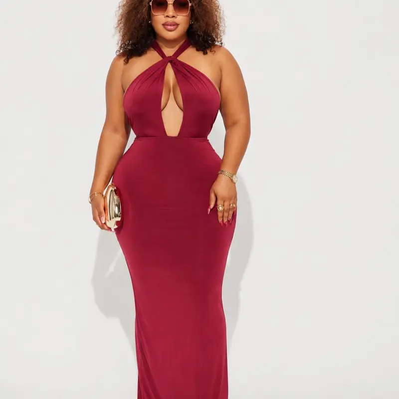 Red Velour Dress, Women's Casual Short-Sleeve Party Wear with Slim-Fit Design