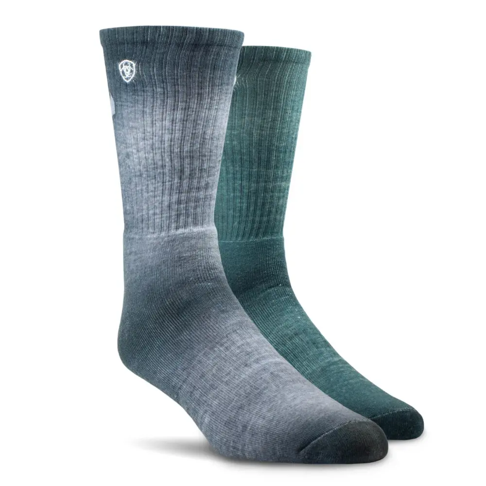 AR2900 Ariat Men's Incognito Graphic Crew Work Socks 2 Pair Pack - Green/Grey