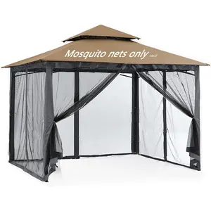 10x12 Gazebo Netting, 4-Panel Sidewall Screen with Zipper Black (10'x12')