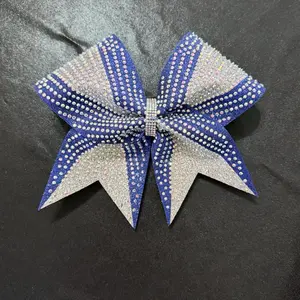 Royal Blue & Silver AB Rhinestone Cheer Bow