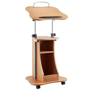 VEVOR Classroom Podium Stand, 43-in Wooden Lectern with Dual Grip Knobs, Portable Laptop Desk, Lockable Wheels, Wide Reading Surface, Open Storage, Adjustable Height & Angle, for Speeches, Lectures